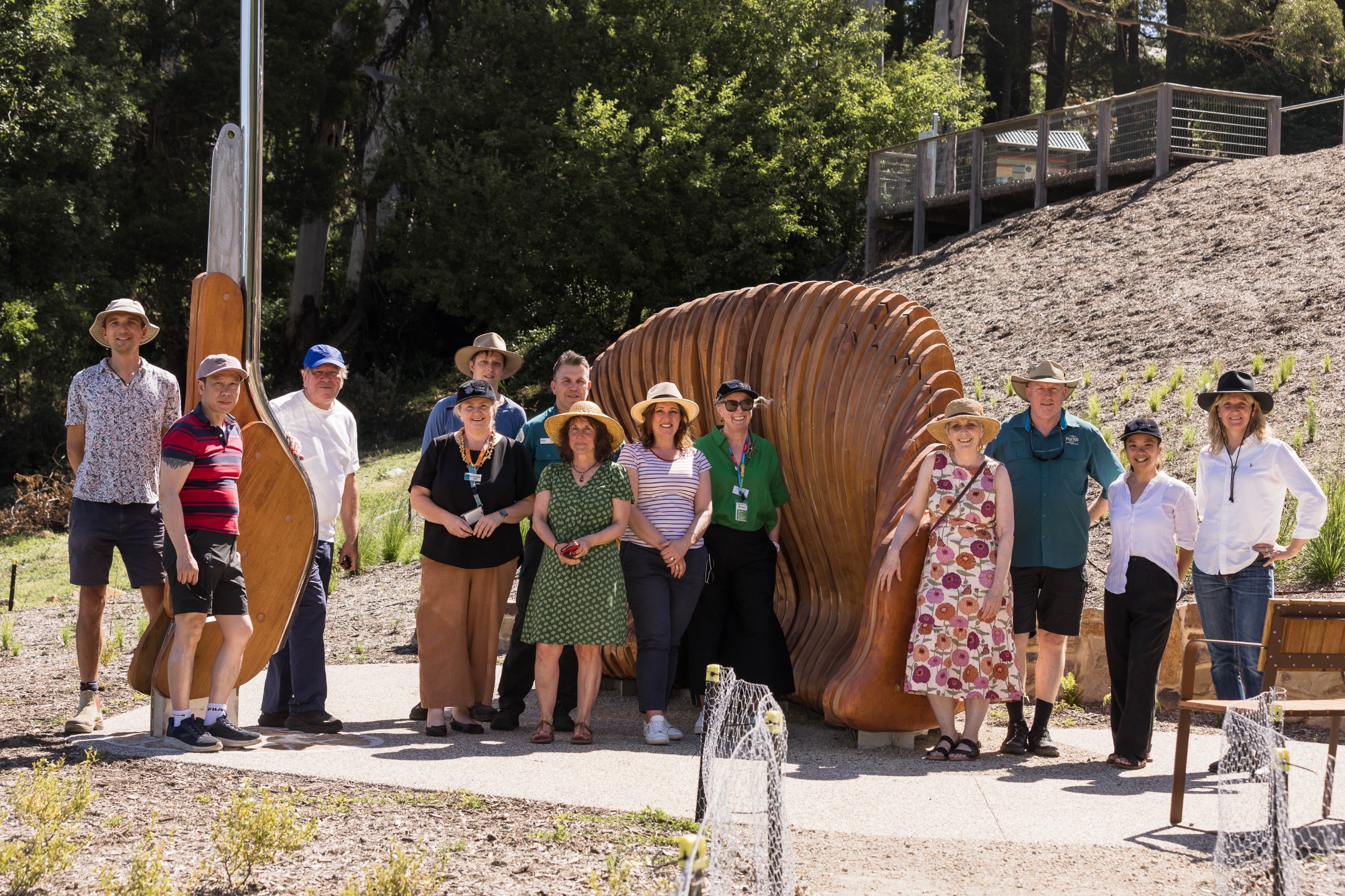 Group of people enjoying a public artwork
